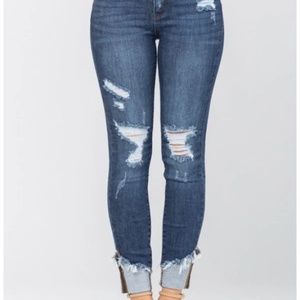 Judy Blue Cuffed Distressed Hem Jeans